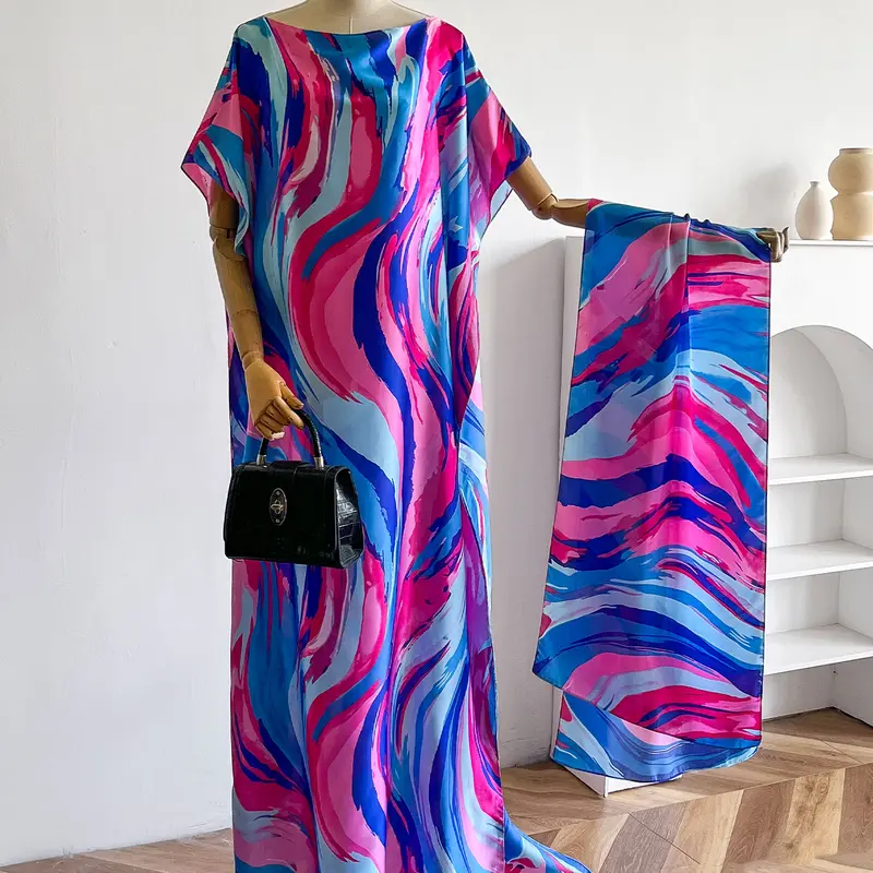 Women's Elegant Lightweight Thin Colorful Striped Print Dress Set Womenswear Outfit with Matching Scarf Shawl, Summer Beach Decoration, Sun Protection, Windproof, Casual Style Daily Wear, Boho Summer Holiday, Bohemian Casual Wear