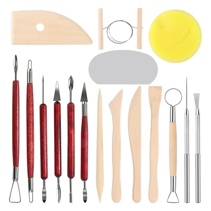 17PCS Functional Clay Sculpting Tools Set with Wire, Wooden Handles - Various Tools for Pottery Modeling, Ceramics, Craft Projects & Carving