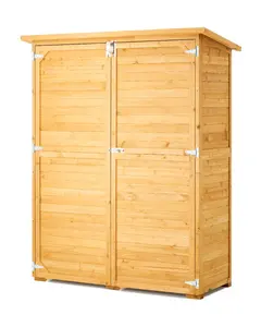Outdoor Wooden Storage Shed For Garden Tools And Equipment, Weather Resistant Construction With Metal Roof, 55 X 67.5 Inch Large Utility Shed, Durable Weatherproof Outdoor Tool Storage Solution, Easy Assembly Fast Assembly