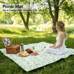 1pc Outdoor Picnic Blanket - 200cm x 150cm Sandproof Beach Mat, Perfect for Camping, Hiking & Outdoor Adventures - Foldable Non-Woven Fabric, Hand Wash Only - Yellow & Green Striped Design, Picnic Accessory, Camping Essential, Beach Blanket