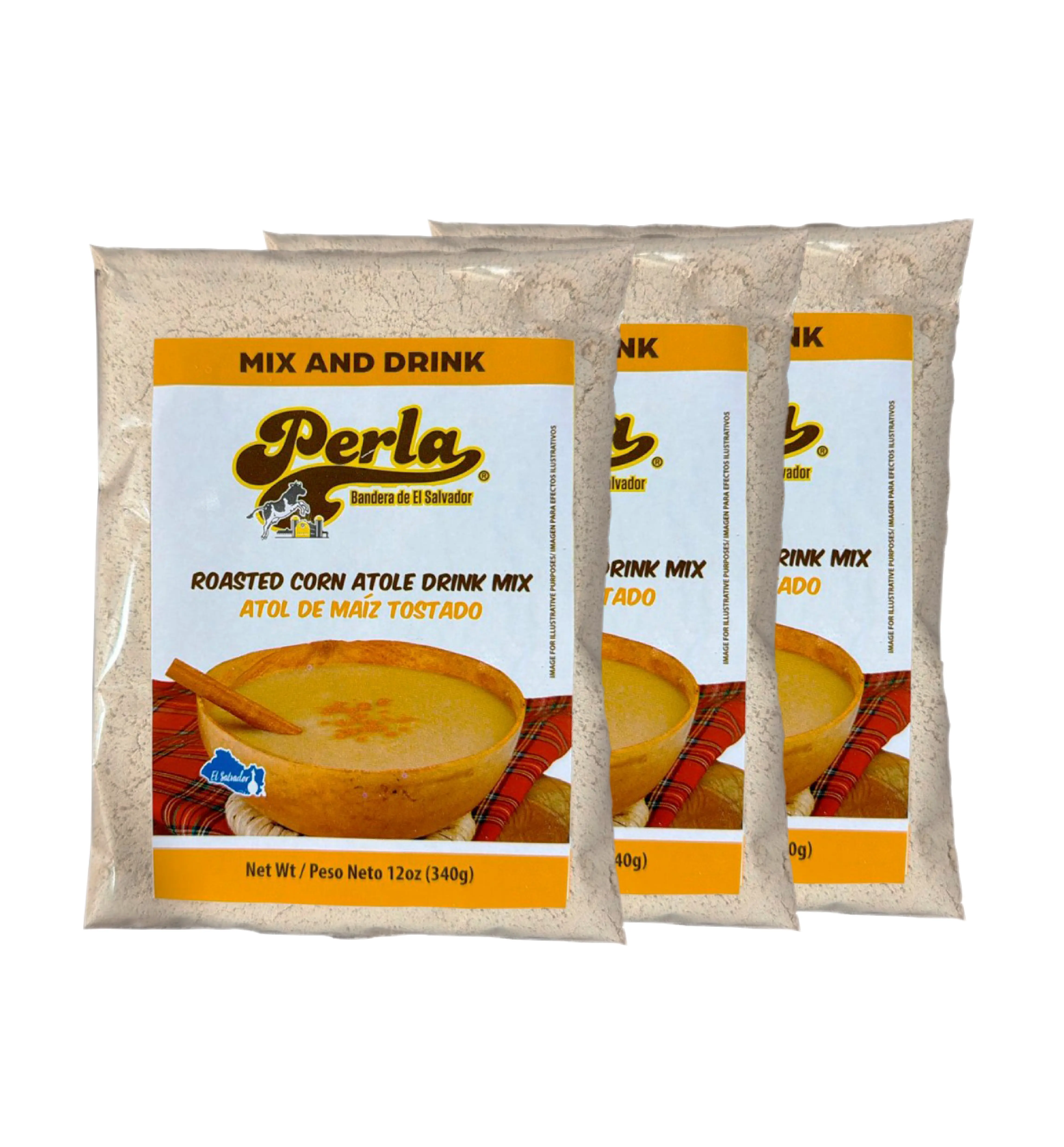 Perla Traditional Roasted Corn Beverage Powdered Drink Mix (Atol de Maiz Tostado) - 12 oz, Pack of 3