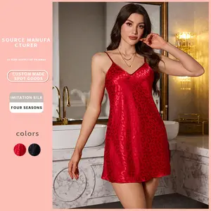 Source Manufacturer Camisole Nightdress for Women Imitation Silk High-end Ice Silk Nightgown Jacquard Leopard Print Loungewear Nightwear Womenswear Homewear Chic Elegant