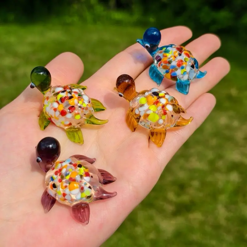 Blown Glass sea turtle Figurine | mini glass turtle l Glass turtle sculpture  | baby turtle figurine  | blown glass Baby Turtle Collectible