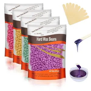 4 Colors Hard Wax Beads for Hair Removal,Gentle Hard Wax Kit with 10 Applicator Sticks,Peel-Off Waxing Beads for Facial and Full Body