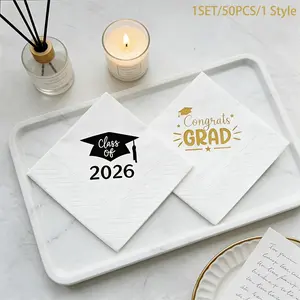 50pcs/set Class of 2026 Graduation Napkins Suitable for Grad Party Decorations, Congrats Grad Tableware with Embossed Diploma, Paper Napkins for Graduation Table Settings for Events& Diploma Themes，party supplies