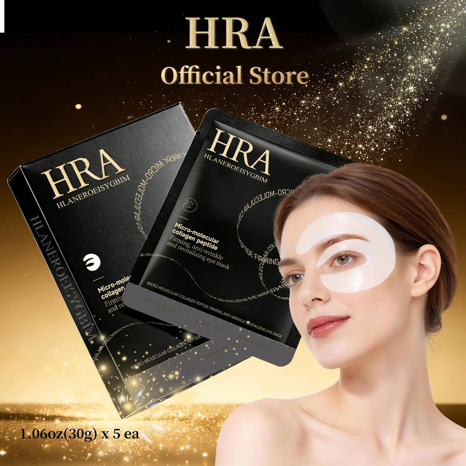 【HRA Official] Collagen Eye Patch  5 Patches, Korean Under Eye Patches for Puffy Eyes and Dark Circles, Anti-Wrinkle, Collagen, Caffeine, Niacinamide, Ceramide, Antioxidant, Skin Care Brightening Eye Masks