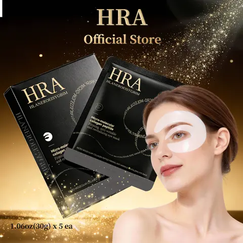 【HRA Official】Travel Size Collagen Eye Patches (5 Patches) - Korean Skincare Brightening Eye Masks for Adults with Caffeine, Niacinamide, Ceramide, Peptides, Antioxidants, Fresh Night Routine Dark Circles Treatment, Anti-Wrinkle, Smooth, Moisturize