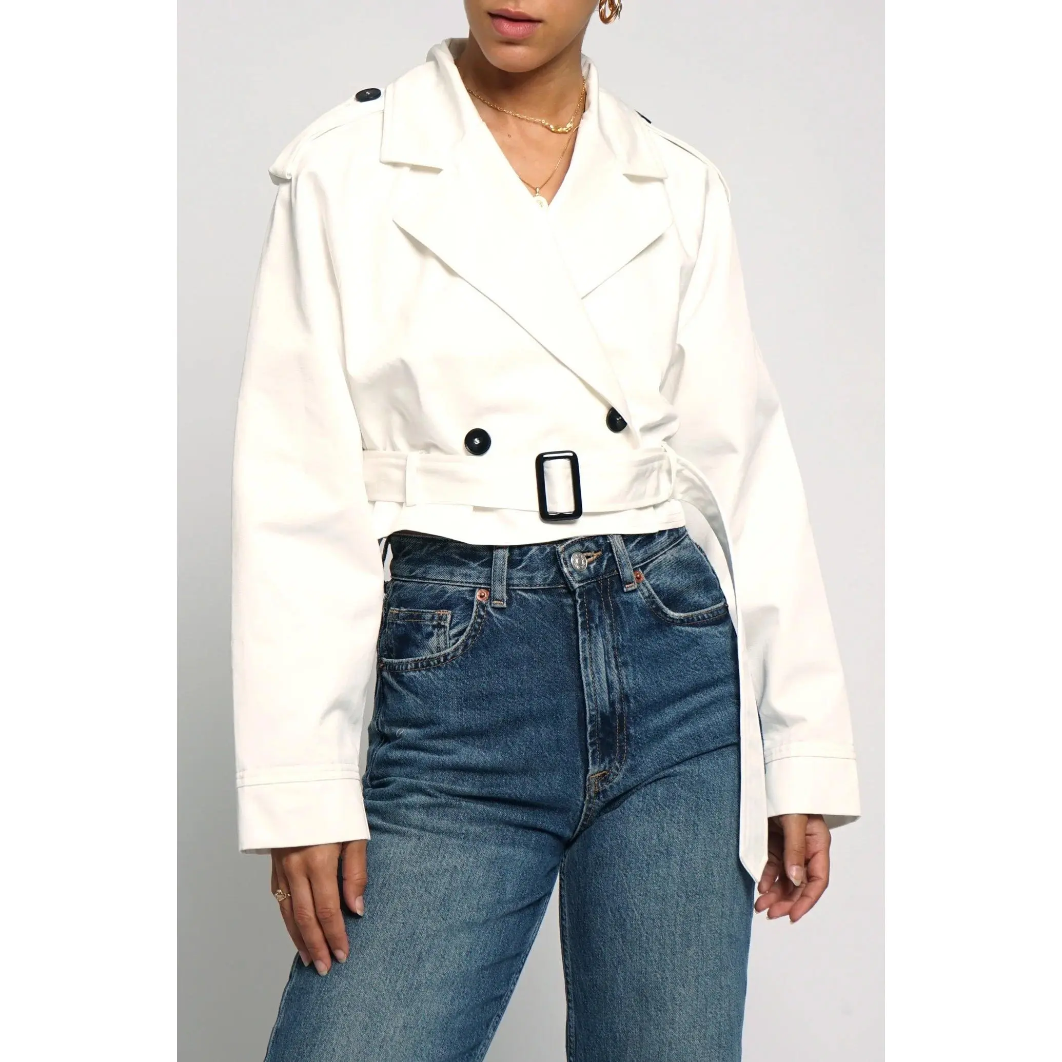 White Cropped Trench Jacket