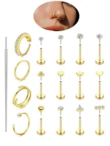 Nose Rings Studs Hoops for Women Men 20G Hypoallergenic Surgical Steel Push in Threadless Flat Back Earrings CZ Helix Tragus Lip Cartilage Medusa Nostril Piercing Jewelry Helix Pierced Ring