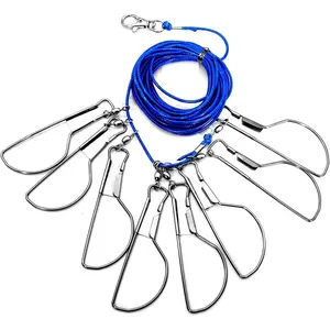 16 ft Fishing Stringer Fish Stringer Holder for Caught Fish 8 Stainless Steel Swivels Snaps Lock and Heavy Duty Ground Spike, Fishing Gear for Trout Bass Salmon Walleye
