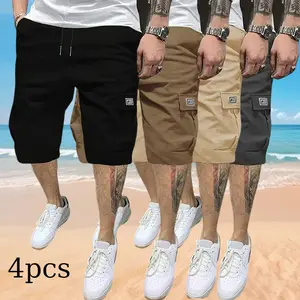 Men’s Four-Piece  Set – Brown/Black/Dark Navy Blue/Green – Angled Cargo Pockets – Versatile  Wear – Everyday Use — Men’s Workwear Cargo shorts summer Casual run work,summervibes