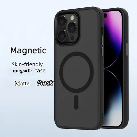 Magnetic Phone Cases for iphone 18 Pro Max 18 Pro 17 Pro Max 16 15 14 13 12 11 Pro Max Plus Smartphone Protector Case  Frosted Skin-Feel Durable Handheld Device Accessory with Anti-Slip Silicone Edge & Matte Black Cover Case for iphone 18 Pro Max
