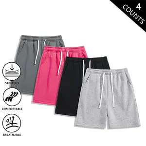4-Pack Men’s Casual Sweat Shorts, Elastic Waist with Drawstring, Breathable Soft Athletic Workout Shorts, Knee-Length Loose Fit, Multiple Colors