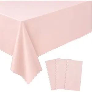 3 Pack Plastic Light Pink Tablecloths 54 X 108 Inch Disposable Spring Scalloped Table Cover for Rectangle Tables for Girls Birthday Baby Bridal Shower Tea Party Wedding