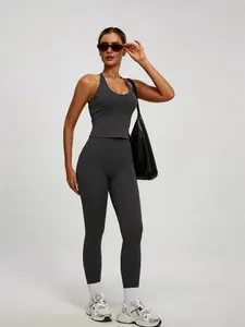 Women's 2 Piece Workout Set, Padded Halter Neck Tank Top, High Waisted Leggings, Hidden Back Pocket, Yoga Gym Running, All Seasons, Sportswear Set