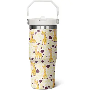30 oz Giraffe Tumbler with Lid and Flip Straw, Stainless Steel Cup, Coffee Travel Mug, Giraffe Gifts, Decor Accessories