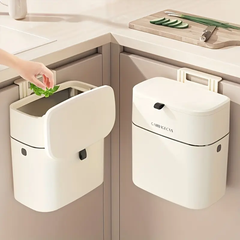 1pc Slimline Wall Mounted Trash Can - High-Capacity, Aesthetically Pleasing Design with Lid - Space-Saving Garbage Can for Home Use - Perfect for Living Room, Toilet, and Kitchen