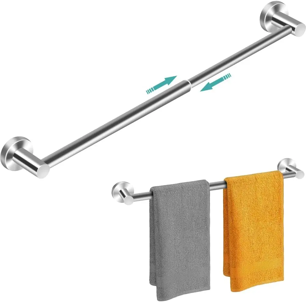 Sturdy Wall-Hanging Silver Stainless Steel Single Rod Towel Rack (1 Pack) - 13.18-24in Adjustable Length, Rustproof Holder, Scratch-Resistant, Space-Saving Compact Fixture for Bathroom, Kitchen, Holds Towels