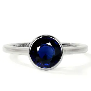 Bezel Set Round Blue Sapphire Solitaire Ring (1.05cts.)- RBS002-6X6-AA