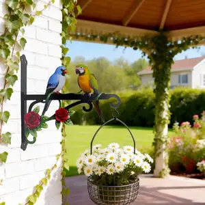 Metal Parrot and Flower Theme Wall Hook, Rustproof Sunscreen, Durable Iron Structure, Ideal for Bird Feeders, Flower Baskets, Wind Chimes, Lanterns, Garden Accessories