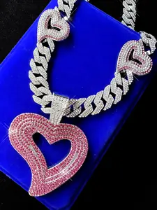 Y2K Iced Out Bling Rhinestone Decorated Heart Shaped Pendant High End Necklace, Hip Hop Fashion Jewelry for Party, Daily Decor, Trendy All-match & Exquisite Jewelry for Birthday Gift, Valentine's Day, Gift