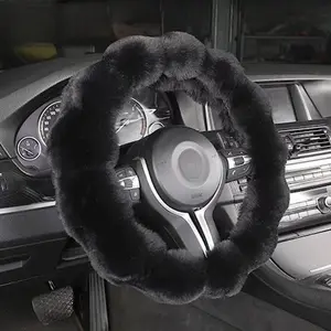 Cute Bubble Fleece Car Steering Wheel Cover, Warm and Comfortable Plush, Universal Car Interior for 36-38cm Wheels, 1pc, Automotive