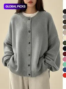 Women's Solid color Basic Button Front Knit Cardigan, Casual Long Sleeve Knitwear for Daily Wear, Ladies Clothes for All Seasons