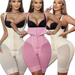 Colombian Faja Bodyshaper 2 in 1 High Waist Shapewear Solid Color Zipper Corset Tummy Control Butt Lifting Seamless Bodysuit for Daily Wear Black Compression Basic Minimalist Fall Freshness Pink Black & Brown Options