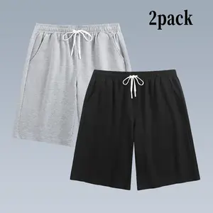 2PACK 240G Women Men Shorts Athletic Casua Cotton Heavyweight Elastic Waist Streetwear  Elastic Waist Drawstring Gym Workout Jogger Pants with Pocketsr