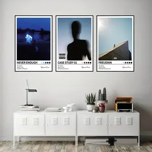 3-Piece Set: CASE STUDY 01/Freudian/NEVER ENOUGH Music Album Cover Canvas Painting, Hip Hop Rap Style, R&B Pop Music Theme, Rapper, Artistic Aesthetic Poster Print, Modern Bedroom Wall Decor - Halloween/Easter/Christmas Gift, Frameless