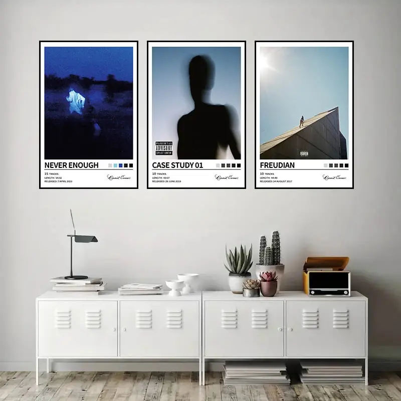 3-Piece Set: CASE STUDY 01/Freudian/NEVER ENOUGH Music Album Cover Canvas Painting, Hip Hop Rap Style, R&B Pop Music Theme, Rapper, Poster Print, Modern Home Wall Decor, Art Work For Wall Decor - Christmas Gift