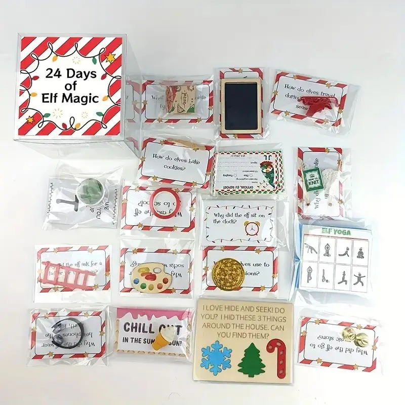 24 Days of Elf Magic Kit, Festive Holiday Party Favors, Goodie Bag Filler, Colorful Elf Illustrations, Paper & Plastic Items, Christmas Gift Idea, Party Gift Packs, Gift Sets, Gift Package, Gift Bag Fillers