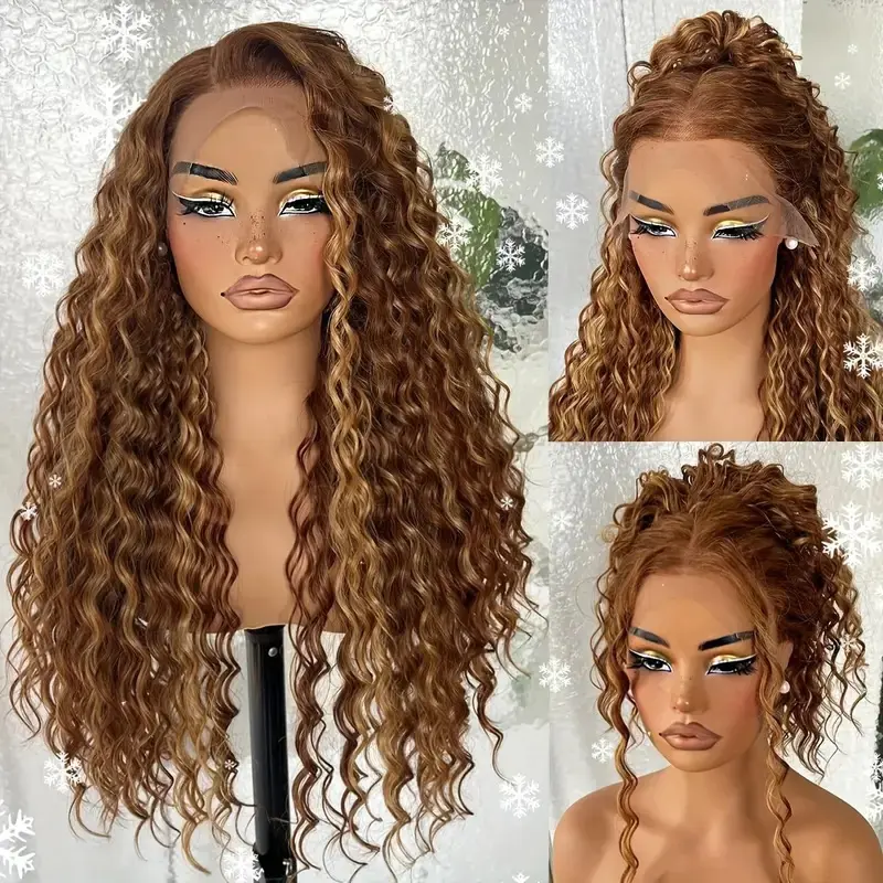 Women's Heat Resistant Synthetic Lace Front Wig - Fashion Curly Wavy Wig with Ombre Balayage Piano Color Big Wave Design, Heat Resistant Wig