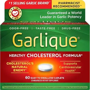 Garlique Garlic Extract Supplement, Healthy Cholesterol Formula, Odorless & Vegan-Friendly, 60 Caplets