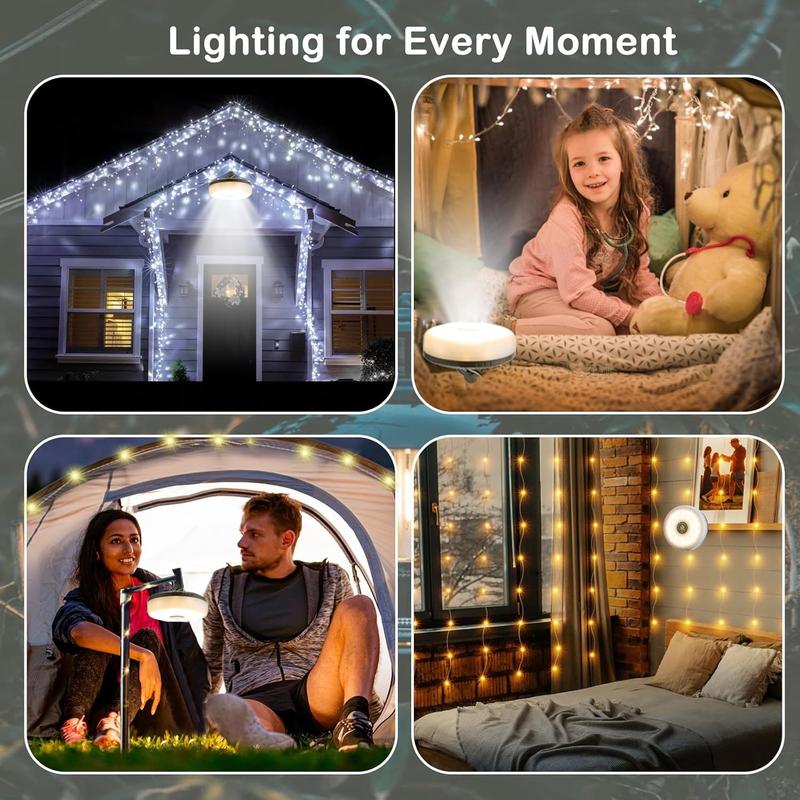 Camping String Lights, 4 in 1 Quick Storage 33FT Rechargeable Tent Lights String with 8 Lighting Modes, Hanging Waterproof Portable LED Lamp for Outdoor Patio Awning Party Essentials