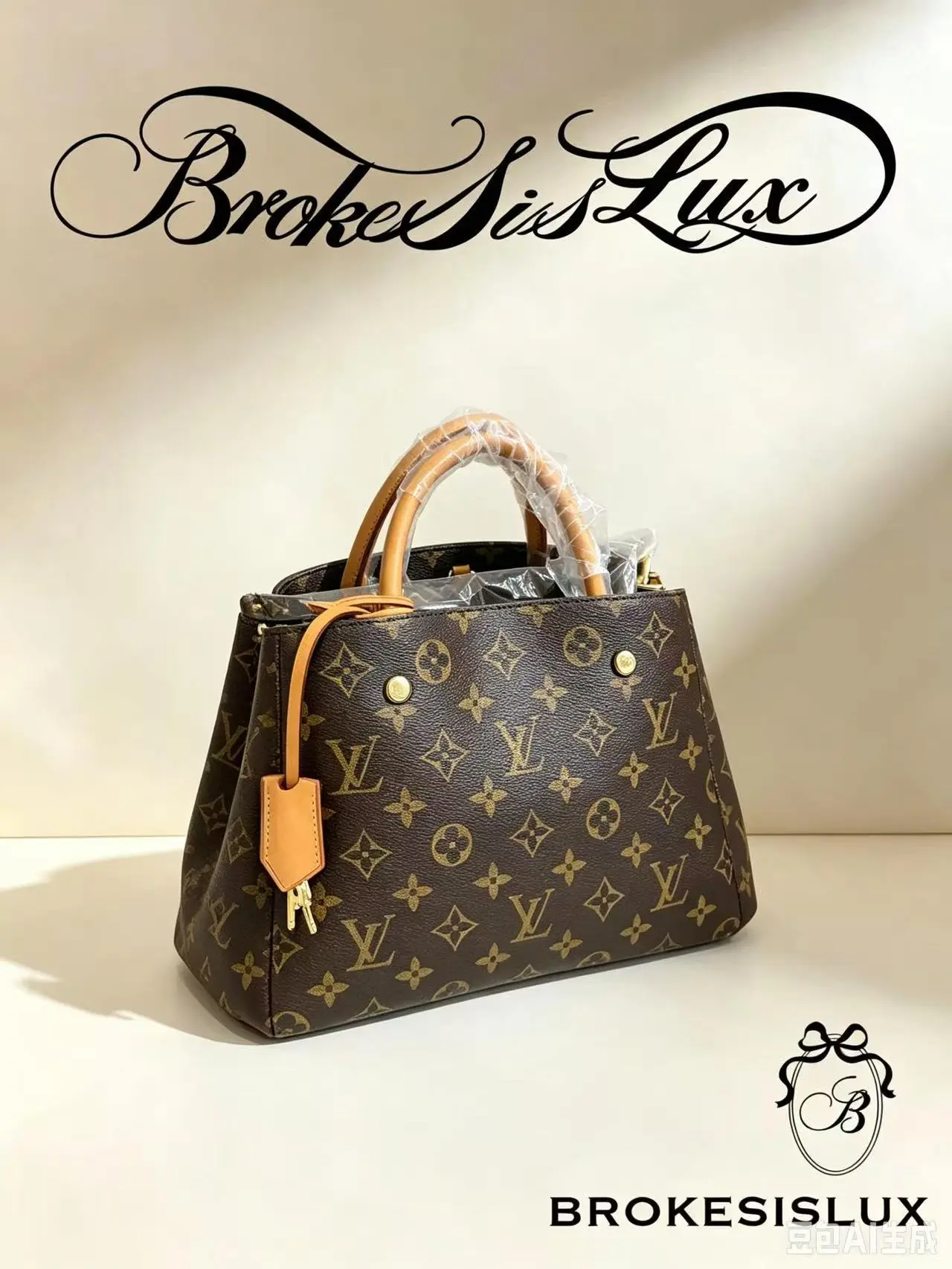 Pre-owned Louis Vuitton Montaigne BB in Classic Monogram Canvas with Natural Vachetta Leather