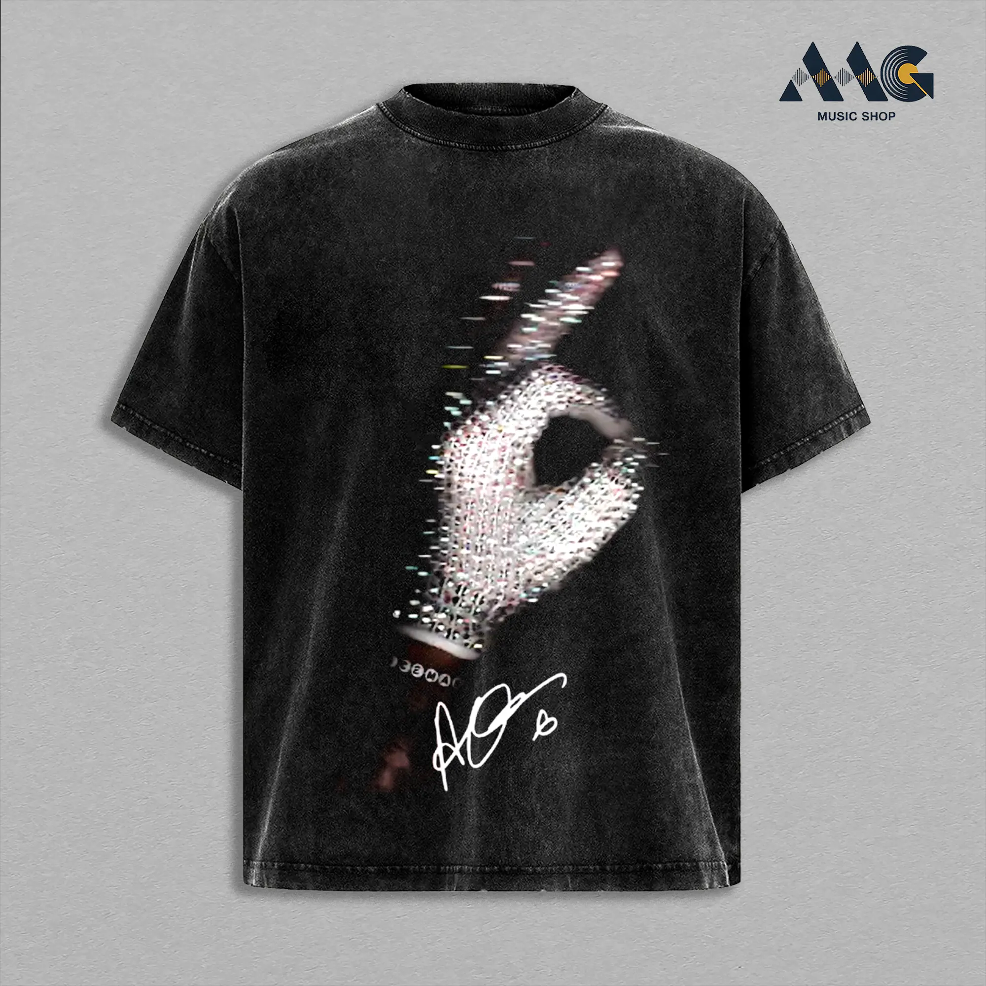 Drake Iceman Sparkling Rhinestone Glove High-Quality Cotton T-Shirt, Aubrey Drake Graham Signature Merch, Oversized Streetwear Graphic Shirt, Abstract Glitch Hand Sign Apparel, Heavyweight Dark Urban Fashion Tee
