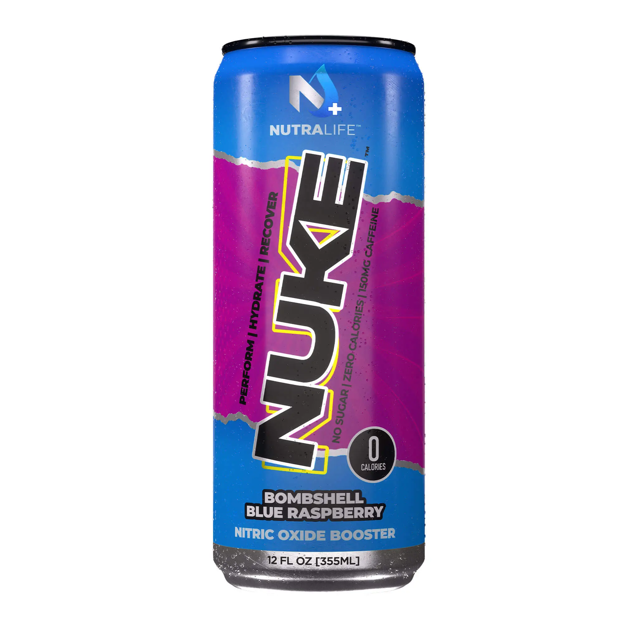 NUKE Blue Raspberry Performance Energy Hydration & Performance 12 oz Beverage with Nitric Oxide Recovery Dynamine for Sustained Boost Zero Sugar