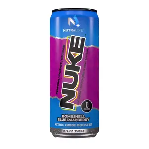 NUKE Blue Raspberry Performance Energy Hydration & Performance 12 oz Beverage with Nitric Oxide Recovery Dynamine for Sustained Boost Zero Sugar