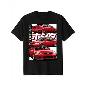 Unisex Japanese JDM Modified Car T-Shirt - 100% cotton vintage drift racing themed T-shirt, featuring JDM logo and car print, unisex casual car apparel in sizes S-XXXL, suitable for all seasons, ideal for car events, drift races, and JDM enthusiasts
