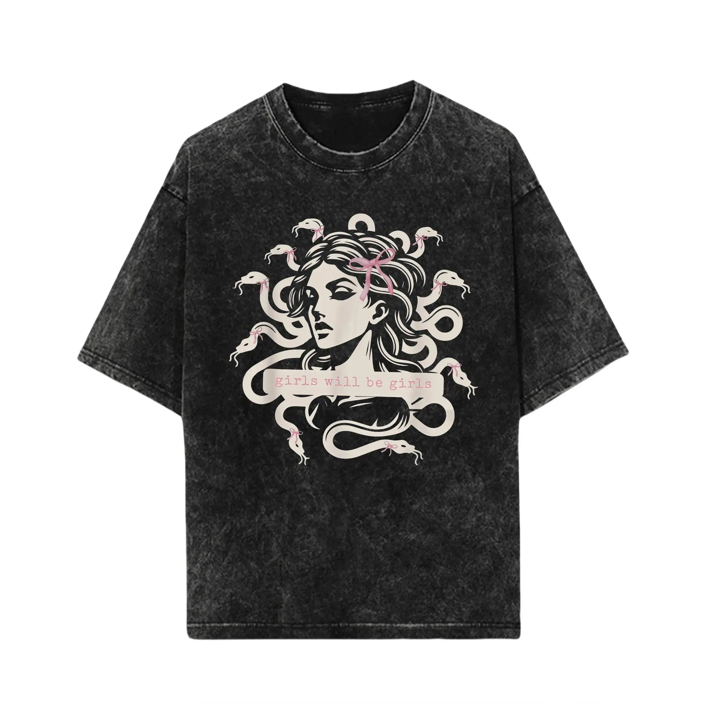 Girls Will Be Girls Medusa Graphic Tee Feminine Rage Shirt Women Empowerment Equality T Shirt 100% Cotton Short Sleeve Crew Neck Boxy Crop Style Vintage Feminist Streetwear Top Bold Statement Apparel Gift for Women