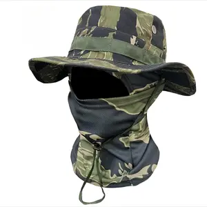 Camouflage round brim hat headset outdoor mountaineering bucket hat drawstring windproof benny hat travel mountaineering fishing hat
