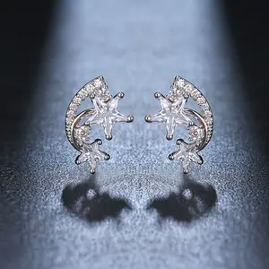 Silver-Tone Copper Layered Star Earrings! CZ Pavé-Set Celestial Dainty Sparkle Jewelry