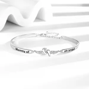 Letter & Wing Design Cuff bracelet, Fashionable Jewelry for Women,Silver "Mommy of an Angel" Cuff Bracelet, Angel Wing Design with Sentiment Card, Memorial Jewelry for Women, Meaningful Keepsake for Remembrance