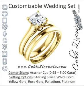 CZ Wedding Set, featuring The Tawanda engagement ring (Customizable Asscher Cut Cathedral Setting with Peekaboo Accents)