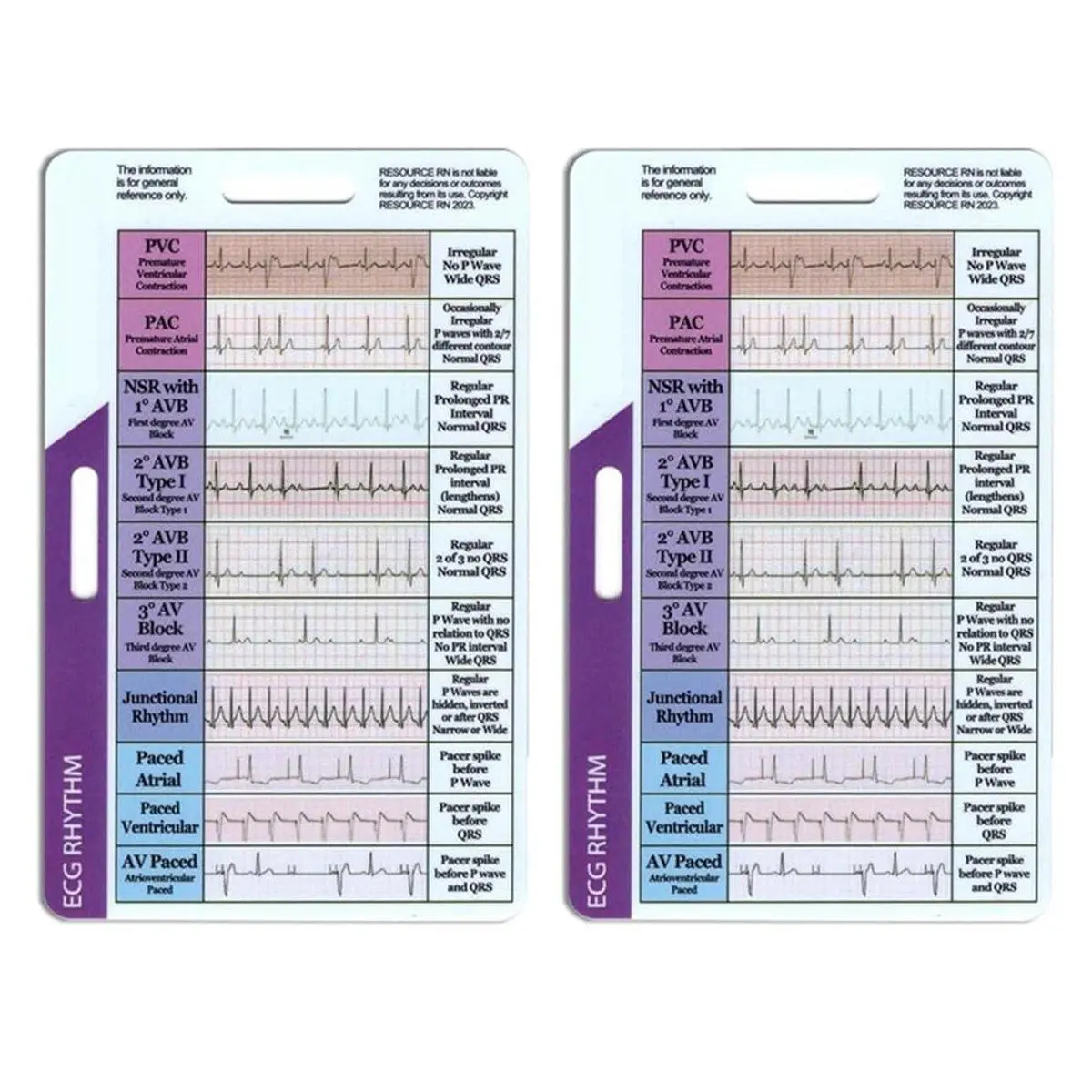 2pcs ECG/EKG Rhythm Pocket Card Double Sided EKG Rhythm Interpretation Badge Card ECG Rate Pocket Cards EKG Calipers