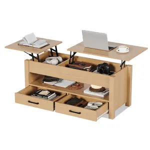 Lift Top Coffee Table with Storage Drawers & Hidden Compartment - Multifunctional Wooden Center Table - Adjustable Modern Design, Easy Assembly for Living Room or Office