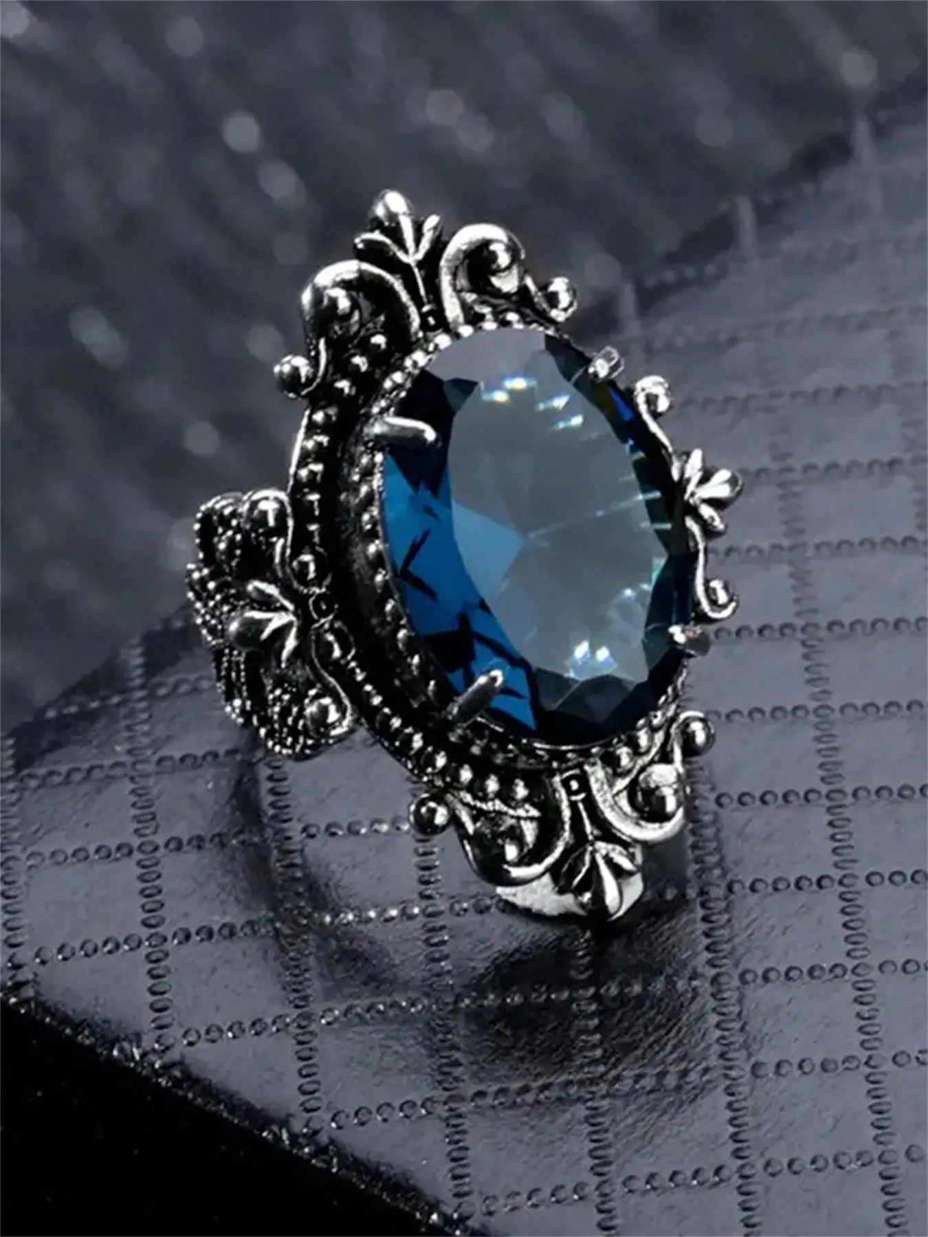 1 PC Charm Cubic Zirconia Gemstone Vintage Oval Starburst Ring For Men For Halloween Party Jewelry Gift Artificial Zircon Rings