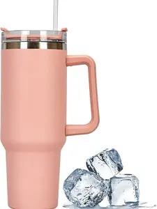 Tumblers Cup with Straw, Lid and Handle | 40oz/1200ml Stainless Steel Coffee Travel Insulated Cup Mug | Leak Proof Vacuum Insulated Water Bottle