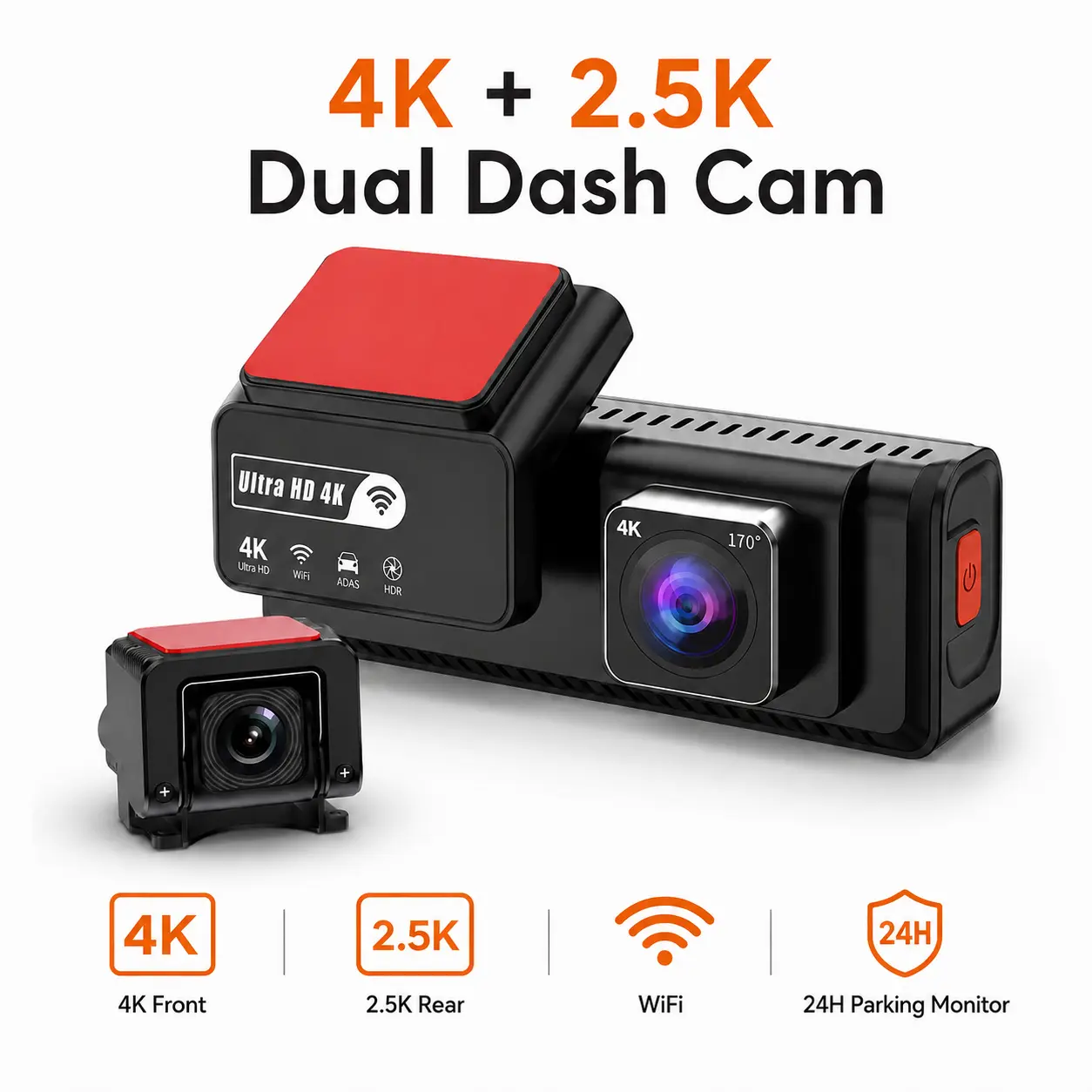 APRILBOY 4K+2.5K Dual Dash Cam Front and Rear, WiFi, Night Vision, 24H Parking Monitor HD